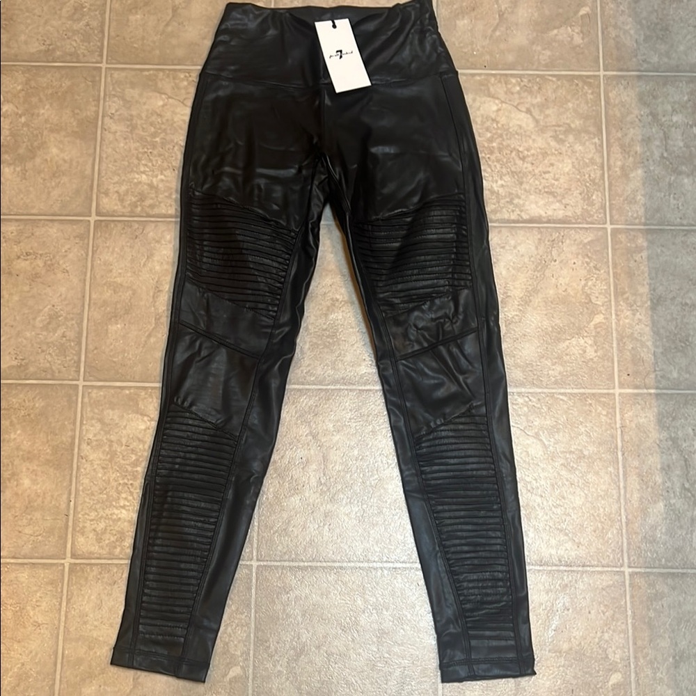 NEW 7 For All Mankind Black Faux Leather Moto Leggings size Small